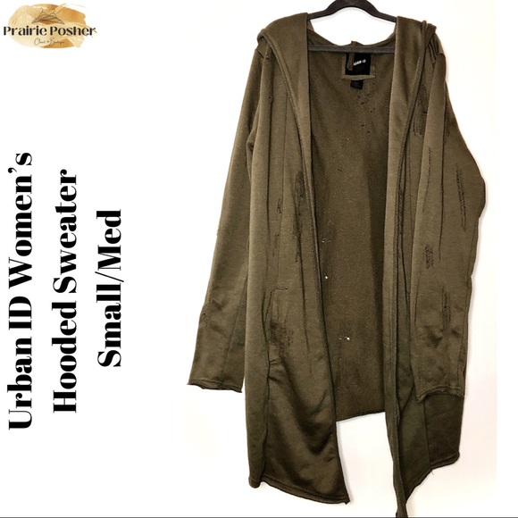 Urban ID Distressed Hooded Sweater, Womens Sm/Med, NWOT, PrairieposherCA - Picture 1 of 3